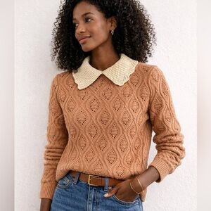 Antique Rose Knit Sweater with Collar Detail